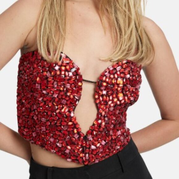New NWT REVOLVE + Bardot ELENI BEADED BUSTIER Red and Black Size 6 Medium - Picture 5 of 11